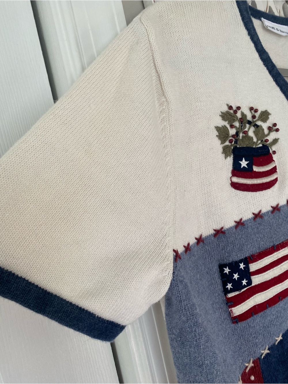 Vintage 90s Y2K Croft & Barrow Americana Patchwork Cardigan Vest Top L Patriotic - Picture 12 of 13
